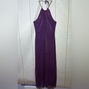 Jessica McClintock Gunne Sax Y2K Purple Shimmer Halter Keyhole Maxi Dress Size 7